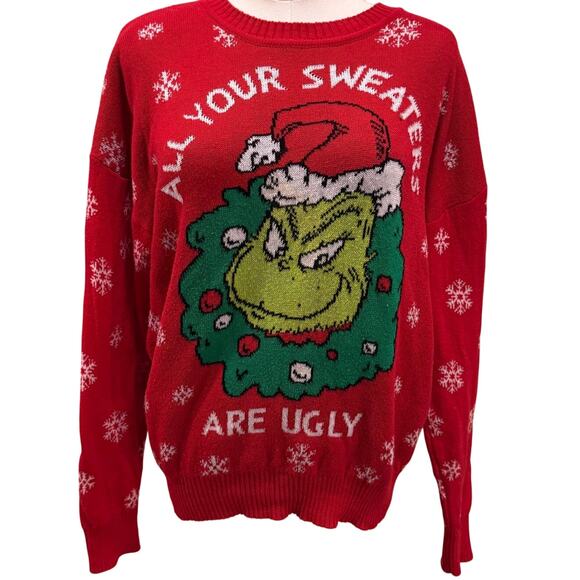The Grinch Ugly Christmas Sweater Red Graphic Holiday Pullover XL Funny Unisex - Picture 1 of 7